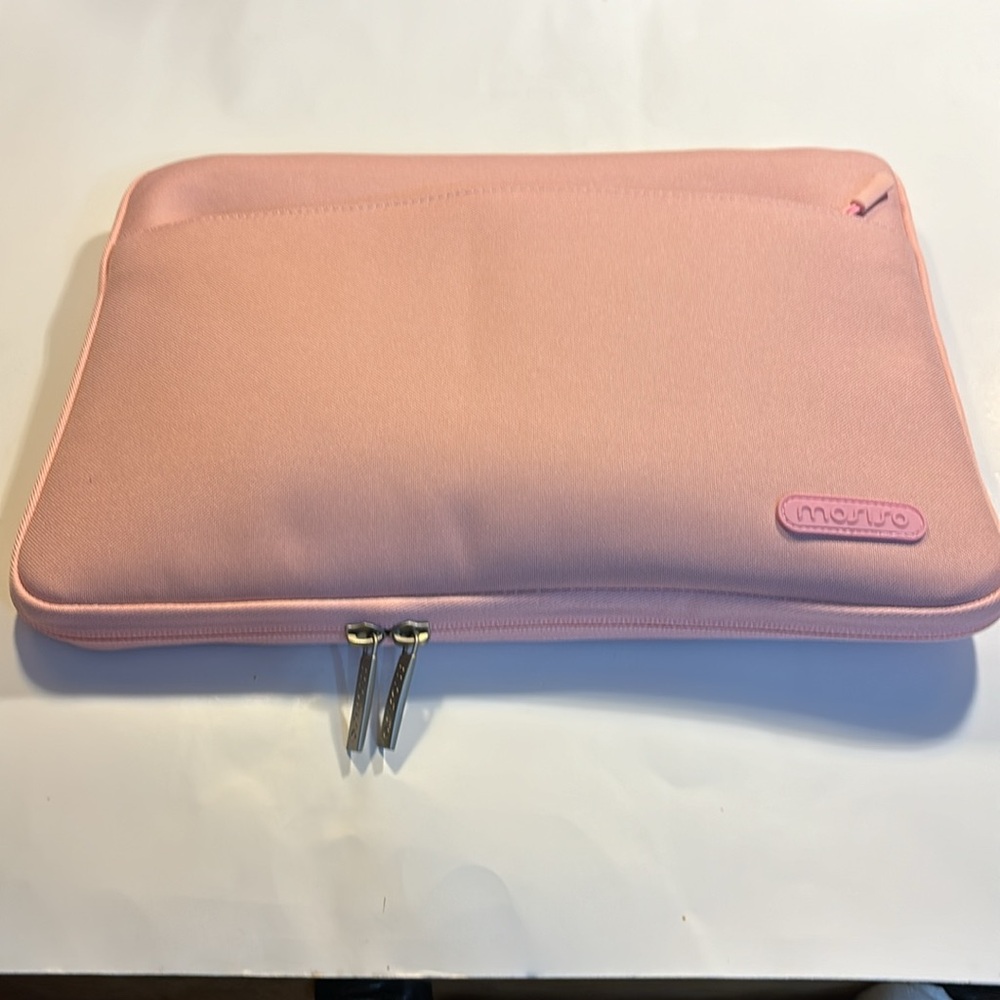 Mosiso pink laptop bag with handle zippered front pocket 2 pouches inside